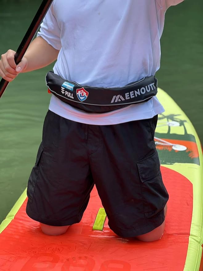 Automatic Inflatable Belt Pack Water Sports Jacket Waist Belt PFD for SUP Paddleboarding Fishing Boating Kayaking（fit 80-330 lbs） (Black)