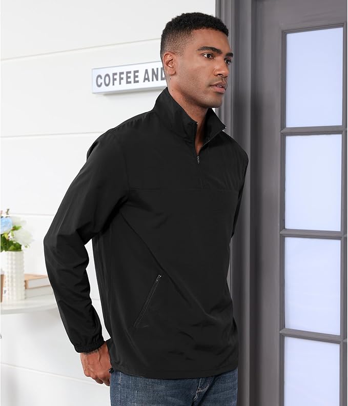 Men's Casual Quarter Zip Pullover Golf Windbreakers Athletic Lightweight Jacket Hiking Running Sweatshirt with Pockets