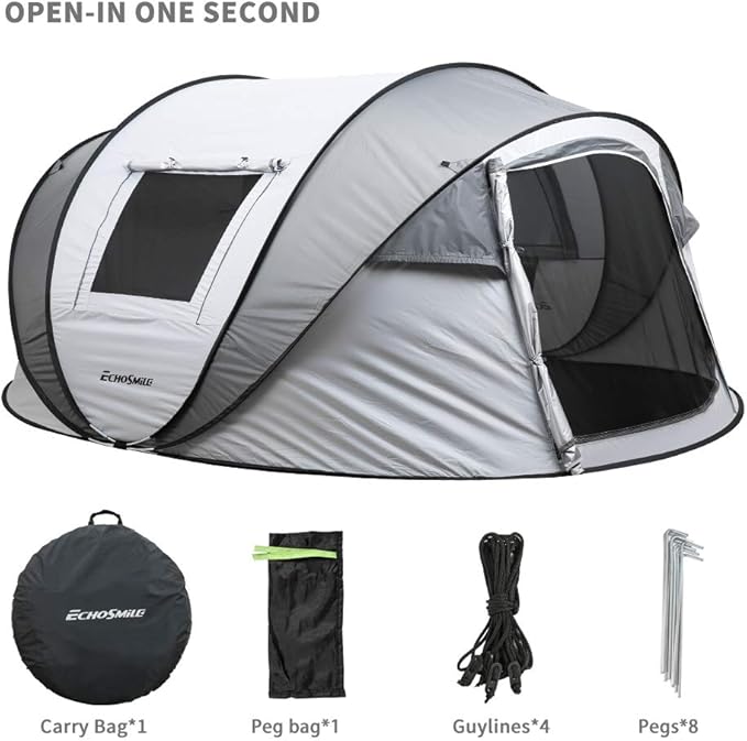 EchoSmile Instant Pop Up Camping Tent, 2/4/6 Person, Easy Setup Tent, Water Resistant Dome, Portable with Carry Bag