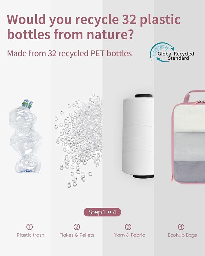 ECOHUB 6 Set Compression Packing Cubes, Gifts for Women Mom, Lightweight Vacation Travel Essentials Accessories for Suitcase Luggage Organizer Bags Set with YKK Zippers Shoe Bag, Pink