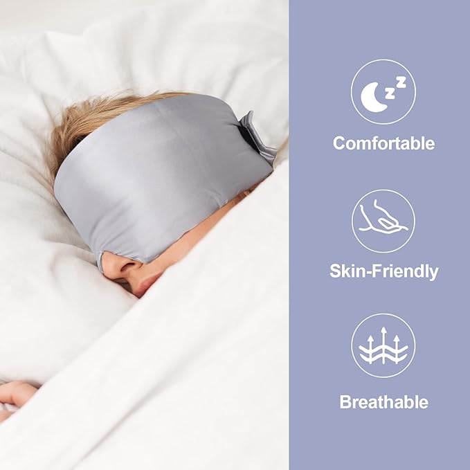 Mulberry Silk Sleep Mask for Women Men, Blackout Eye Mask for Sleeping for Side and Back Sleepers with Adjustable Wide Band, Comfortable Soft Pressureless Eye Cover for Sleeping in Large Size
