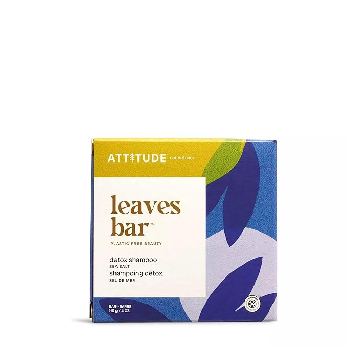 ATTITUDE Detox Shampoo Bar, Natural Origin, Ideal for Oily Hair, Jojoba Oil & Yellow Clay, EWG Verified & Clean ingredients, Vegan, Sea Salt, 4 Oz