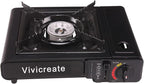 Vivicreate 8500 BTU Portable Butane Gas Stove for Camping Cooking Outdoor, Lightweight Portable Stove Burner with Auto Ignition, Estufa de Gas Portátil para Camping al Aire Libre(Black)