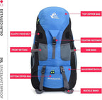 Bseash 50L Hiking Backpack, Water Resistant Lightweight Outdoor Sport Daypack Travel Bag for Camping Climbing Skiing Cycling (Light Blue - No Shoe Compartment)