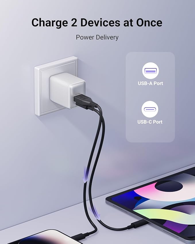 wegear USB C Fast Charging Charger, 30W Dual-Port GaN Nano Charger with Foldable Plug for iPhone 16/15 Series, iPad, Galaxy S24 Ultra and More Series, (White, 1 Pack)