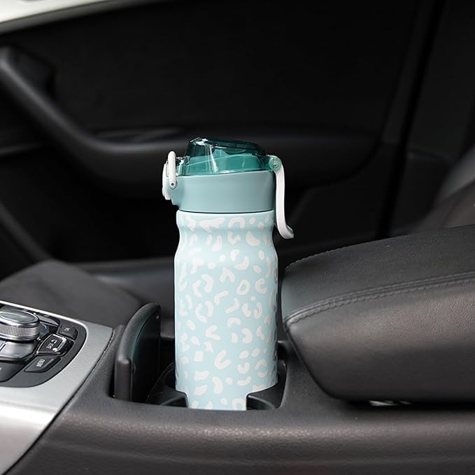 BJPKPK Insulated Water Bottle 18oz Stainless Steel Water Bottles With Straw And Carry Handle Double Wall Metal Thermo,Light Blue Leopard