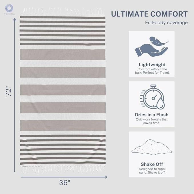Cotton Turkish Beach Towel with Towels Oversized 36"x72" Pool Absorbent Extra Large Quick Dry Sand Travel Towel (Mélange Drift, 2 Pack)