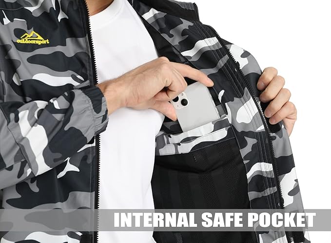 TACVASEN Men's Rain Jacket Lightweight Windbreaker with Hooded Water Resistant Outdoor Raincoat for Hiking Travel Camping