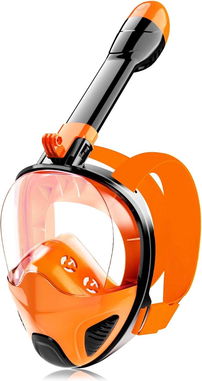Full Face Snorkel Mask for Adults Teen, Snorkeling Gear with Detachable Camera Mount,Panoramic 180° View, Anti-Fog Anti-Leak Snorkling Set for Man and Women