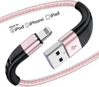 Essri 2Pack for iPhone Charger Cord 1FT, Lighting Cable 1 Feet to USB Charging Cable, Nylon Braided Charging Cord 1 Foot Compatible with iPhone 14 13 12 11 X XS XR 15 Pad - Pink