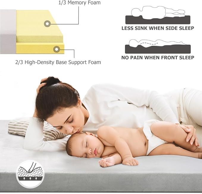 Willpo CertiPUR-US Memory Foam Camping Mattress with Travel Bag and 2 Interchangeable Covers, Lightweight Portable Sleeping Pad for Tents, Guest Beds, Home