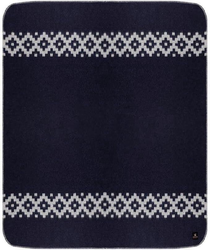 Thick Alpaca Wool Blanket Heavyweight Camping Outdoors Indoors Soft Peru Twin Size Ethnic Design (Navy Blue - Soft Gray Design, Twin Size)