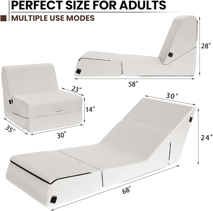 jela Outdoor Chaise Lounge, Waterproof Folding Sofa Bed Lounge Chair, UV Resistant Folding Lounge Chair with Machine Washable Cover, Soft Foam Patio Sofa Chairs Pool Lounge Chaise Chairs (Sand)