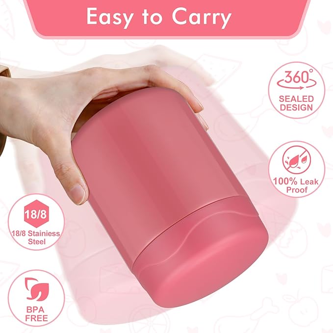 12oz 2 Pack Insulated Food Jar Set for Kids Soup Thermo Hot Food Lunch Container Wide Mouth Leak Proof Stainless Steel Vacuum Bento Box for School Office Travel Outdoors