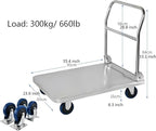 Push Cart Stainless Steel Platform Truck Foldable Handle Thicken Panel for Luggage Tools Appliances Transport High Bearing Capacity Push Cart Platform Hand Truck (201 60
