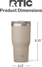 RTIC 30oz Essential Tumbler with Lid, Ceramic Lined, Insulated, Stainless Steel, Metal, Double Wall Vacuum-Insulation, Travel Cup for Iced Coffee, Tea, Hot and Cold Drink, Beach