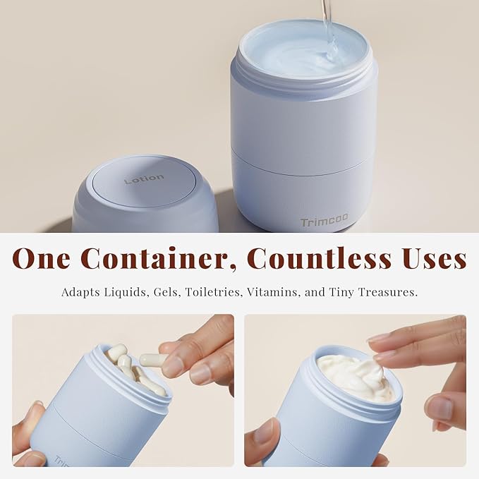 New Travel Toiletry Containers [Ultra Leakproof] TSA-Approved, PLA Hard Shell Jars with 5 Magnetic Labels, Wide Mouth Bottles for Lotion, Cleanser, Shampoo, Conditioner, Blue, 3 Pack, 2OZ
