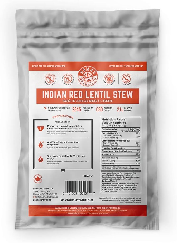 – Indian Red Lentil Stew | High Energy, All Natural Ingredients | Plant-Based & Non-GMO| Just Add Boiling Hot Water | 112g / 4oz (Pack of 1)