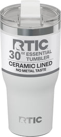 RTIC 30oz Essential Tumbler with Lid, Ceramic Lined, Insulated, Stainless Steel, Metal, Double Wall Vacuum-Insulation, Travel Cup for Iced Coffee, Tea, Hot and Cold Drink, White