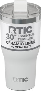 RTIC 30oz Essential Tumbler with Lid, Ceramic Lined, Insulated, Stainless Steel, Metal, Double Wall Vacuum-Insulation, Travel Cup for Iced Coffee, Tea, Hot and Cold Drink, White