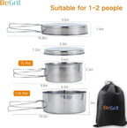 BeGrit Backpacking Camping Cookware Mini Picnic Camping Cooking Mess Kit with Pot and Pan Set for Hiking
