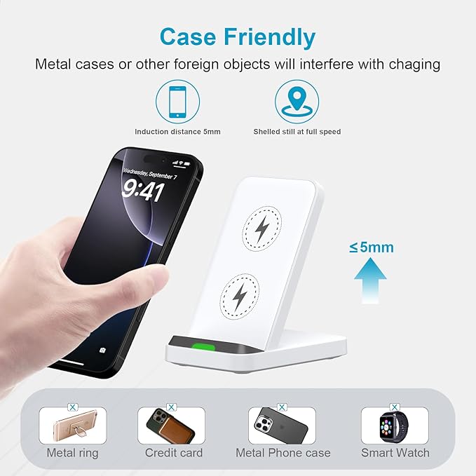 Fast Wireless Charging Station for Google Pixel 10/9a/9/9 Pro/9 Pro XL/Fold/8 Pro/8a/8/7 Pro, Android Phone Wireless Charger Stand Desk with QC3.0 Adapter for Samsung Galaxy S25/S24 Ultra iPhone 17 16
