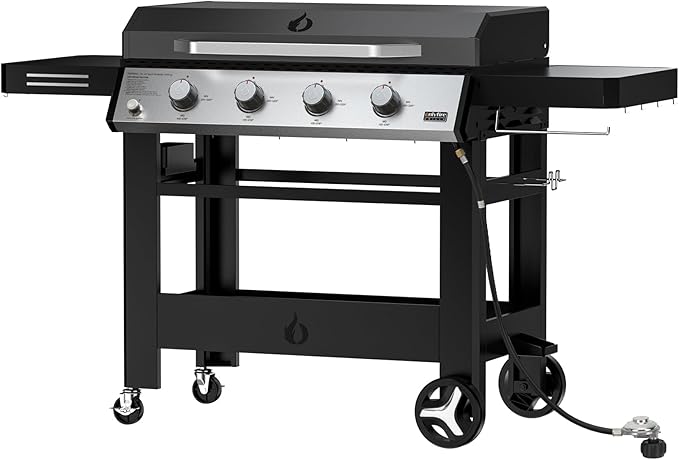 Propane Gas Griddle 4-Burner, Outdoor Gas Stove with 555 sq.in Cooking Area, Foldable Side Tables, Towel Rack, Flat Top Grill Griddle for Patio Barbecue, Backyard, BBQ Party, GS352