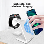 3-in-1 Magnetic Wireless Charger – Fast Charging Dock for iPhone, Apple Watch & AirPods – Foldable Stand with USB-C Cable (White)