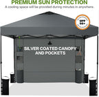 10'x10' Pop Up Canopy Tent with 1 Sidewall and 6 Pockets, One Push Setup, Instant Shade Tent with Vented Roof for Beach Patio Outdoor, Case, 8 Stakes, 4 Ropes, 4 Sandbags (Gray, 10x10)