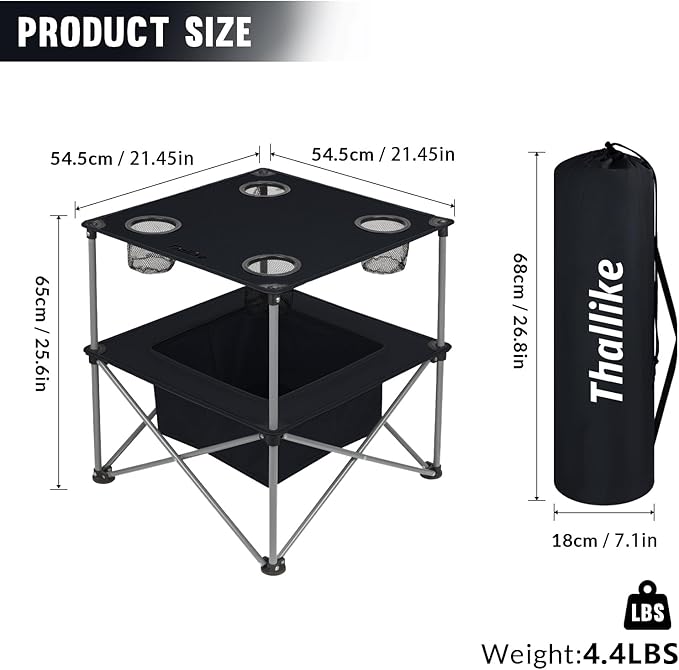Portable Folding Camping Table Lightweight Outdoor Picnic Table with 4 Cup Holders & Storage Case Collapsible Tailgating Table for Camping Backyard Grill Outdoor Concerts