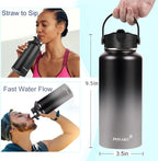 Water Bottle Insulated 32oz 40oz 64oz 128oz Straw Lid Spout Lid & 3 Lids, Leak Proof, Vacuum Insulated,Stainless Steel Water Bottle Wide Mouth for Sports, Gym or Office