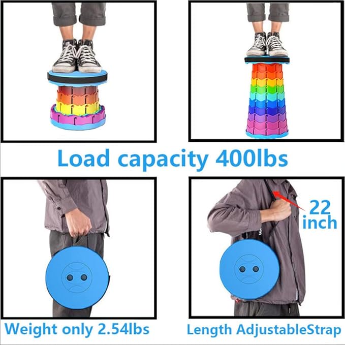 WESAPPINC Upgraded Collapsible Stool, Lightweight & Sturdy,Max 400lbs Portable Retractable Telescoping Stool Foldable Camping Stool for Adults Outdoor Hiking Garden BBQ Fishing (Blue)