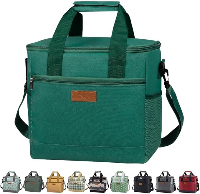 iknoe Large Cooler Bag Collapsible, 15L Insulated Bags, Leakproof Lunch Cooler Tote with Multi-Pockets for Adult, Insulated Lunch Box for Beach, Picnic, Work, Blackish Green 24-Can