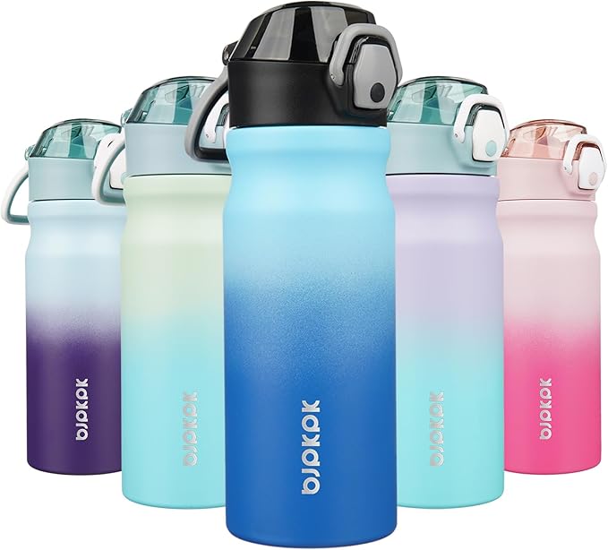 BJPKPK Water Bottle With Straw 18oz Insulated Water Bottles Reusable Stainless Steel Metal Thermo With Leak Proof Lockable Lid And Carry Handle,Sky
