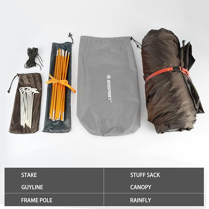 Bessport Camping Tent 1/2 Person Tent Waterproof Two Doors Backpacking Tent Easy Setup Lightweight for Outdoor, Hiking Mountaineering Travel