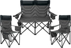 Oversized High-Back Camping Chairs with Pillow, Dual Cup Holders & Cooler Bag - Heavy Duty Foldable Outdoor Chair for Adults4PC (1, BLACKGREY-3PC-SET)