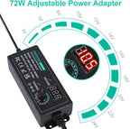 Universal Power Supply 3V~24V 3A 72W Adjustable Variable 3V 5V 6V 9V 12V 15V 18V 20V 24V AC/DC Adapter Charger, 100V-240V AC to DC Converter with 14 Tips and Polarity Converter