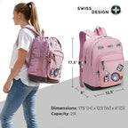 Swissdigital Design Big Student Laptop Backpack with Fun Personalized Patches For College Boy & Girl, Middle High School Teen Bookbag Cool Travel Daypack Pink -Includes 3 Patches | SD1718-81