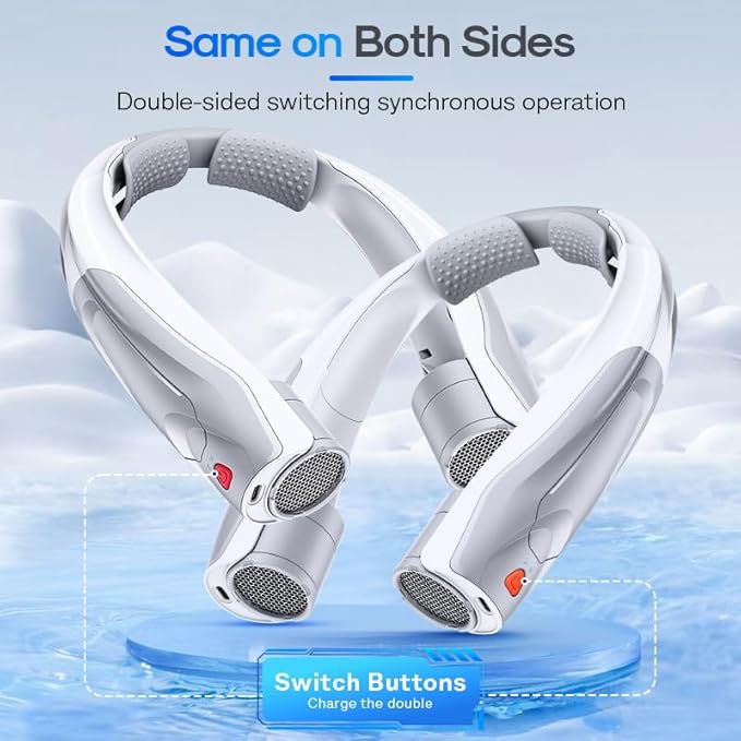 Hands-Free Portable Neck Fan - 6000mAh High Capacity Battery, USB Dual Port Fast Charging, Ultra-Quiet 6 Speeds Cooling Air, 360° Airflow for Outdoor, Indoor, Office, Travel - Gray