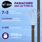 TECEUM 5/32" Paracord Rope 1000 – 1000ft / 200ft / 100ft / 50ft – Tactical Parachute Cord 4mm – 45+ Colors – Nylon String for Survival & Camping Gear – Stripe Cord for Survival – Utility Rope