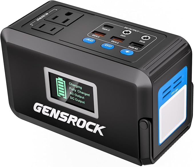 GENSROCK Portable Power Station, 88Wh Camping Solar Generator, Lithium Battery Power Bank with 2 110V/150W Peak AC Outlet, QC 3.0, Type-C, LED Flashlight for CPAP Home Camping Travel Emergency.