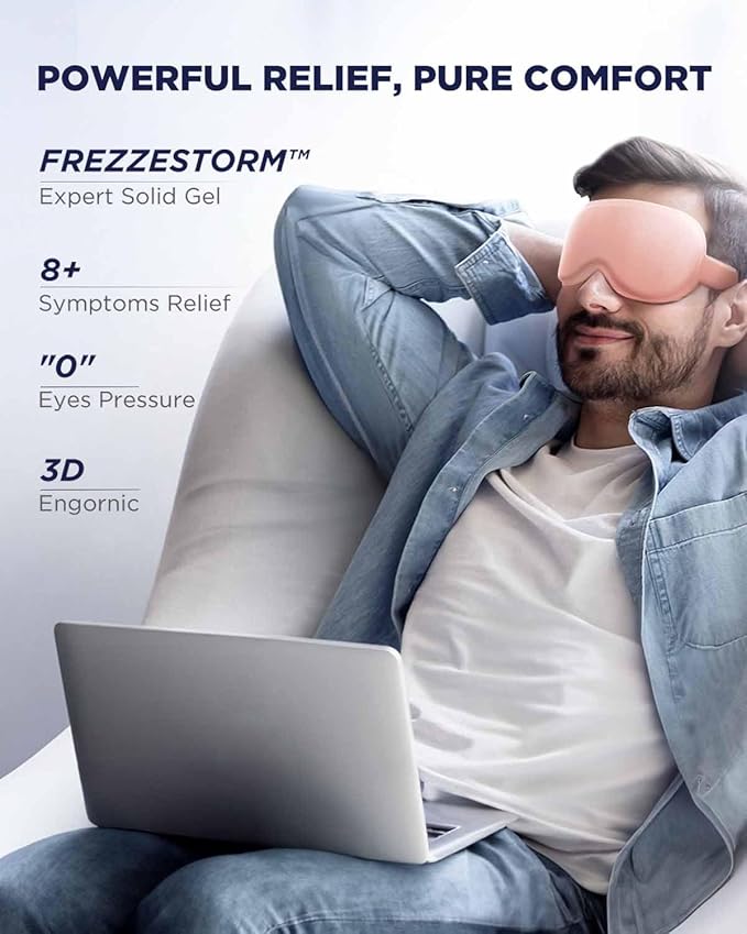 3D Cooling Gel Eye Mask - Reusable Cold Sleep Mask, Eyes Ice Pack with Hot & Cold Compress Therapy for Puffiness, Dark Circles, Dry Eyes, Headaches and Stress Relief (Pink,1 Pack)