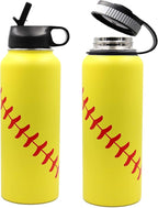 40 oz Softball Water Bottle, Sports Cup Flask Metal Travel Mug with 2 Lids, Stainless Steel Double Wall Vacuum Leak Proof Insulated Water Jug, Softball Accessories Stuff Gifts for Mom Men Boys Girls