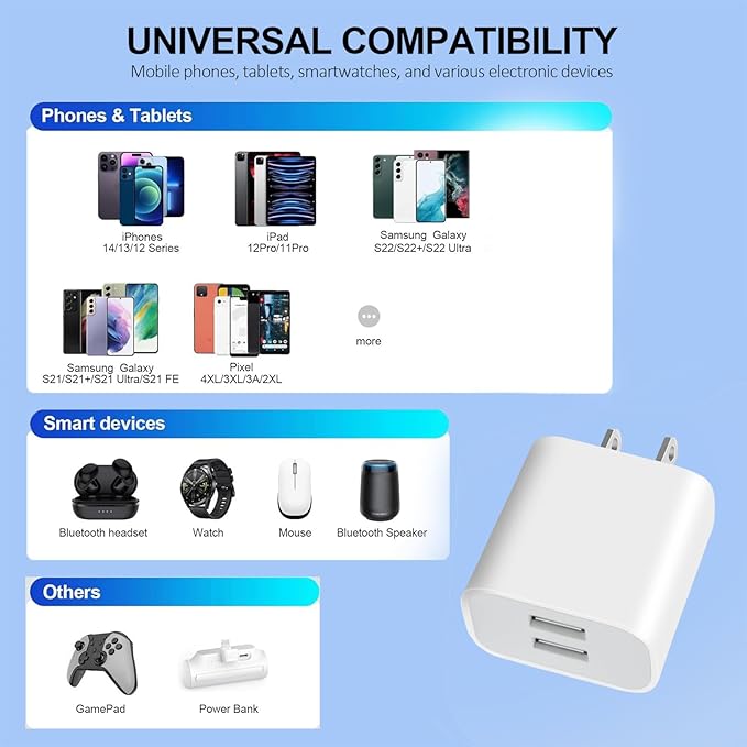 USB Wall Charger,5 Pack Dual Port Plug Adapter for Wall Outlet Charging Block,USB Power Adapter for iPhone 14/13/12/11 Pro/Pro Max,XS/XR/X,Galaxy,Pixel, Moto and Android Phones (Off-White)