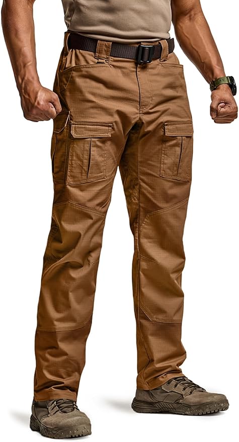 CQR Men's Flex Ripstop Tactical Pants, Water Resistant Stretch Cargo Pants, Lightweight EDC Hiking Work Pants