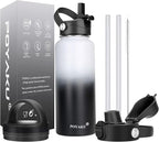 Water Bottle Insulated 32oz 40oz 64oz 128oz Straw Lid Spout Lid & 3 Lids, Leak Proof, Vacuum Insulated,Stainless Steel Water Bottle Wide Mouth for Sports, Gym or Office