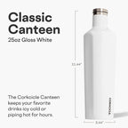 Corkcicle Classic Canteen Insulated Water Bottle - Stainless Steel Reusable Tumbler - Triple Insulated - Keeps Drinks Cold 25 Hours or Hot 12 Hours - Cupholder Friendly - Gloss White - 25 oz