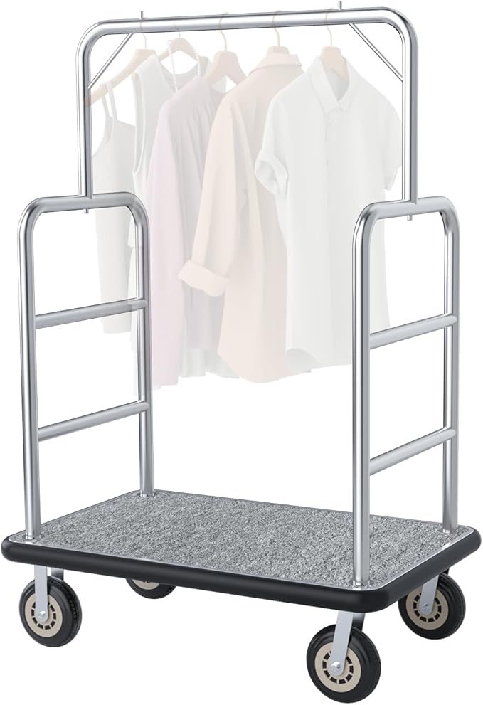 42 * 26IN Hotel Luggage Cart with Top Frame and Hook, 1300 LBS Load Capacity, Platform Truck with Front Frame and 7-inch Rubber Wheels, Ideal for Travel, Resorts, Conference