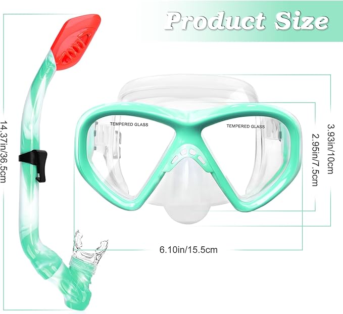 Kids Snorkel Set Dry Top Snorkeling Gear for Kids Youth Boys Girls Junior Age 5-15,Tempered Glass Swimming Diving Mask and Snorkel Set 180 Degree Panoramic View