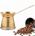 Alisveristime Authentic Turkish Coffee Pot, Handmade Cezve/Ibrik, 4-Inch Width, 4-Inch Height - 20.28 Ounce Enhance Your Coffee Experience Now! (6 Cup) (Gold)